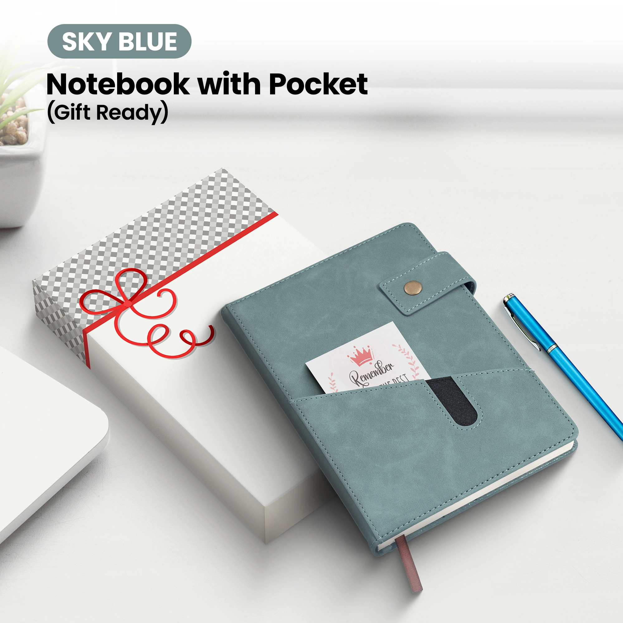 Notebook with Pocket and Pen - Sky Blue